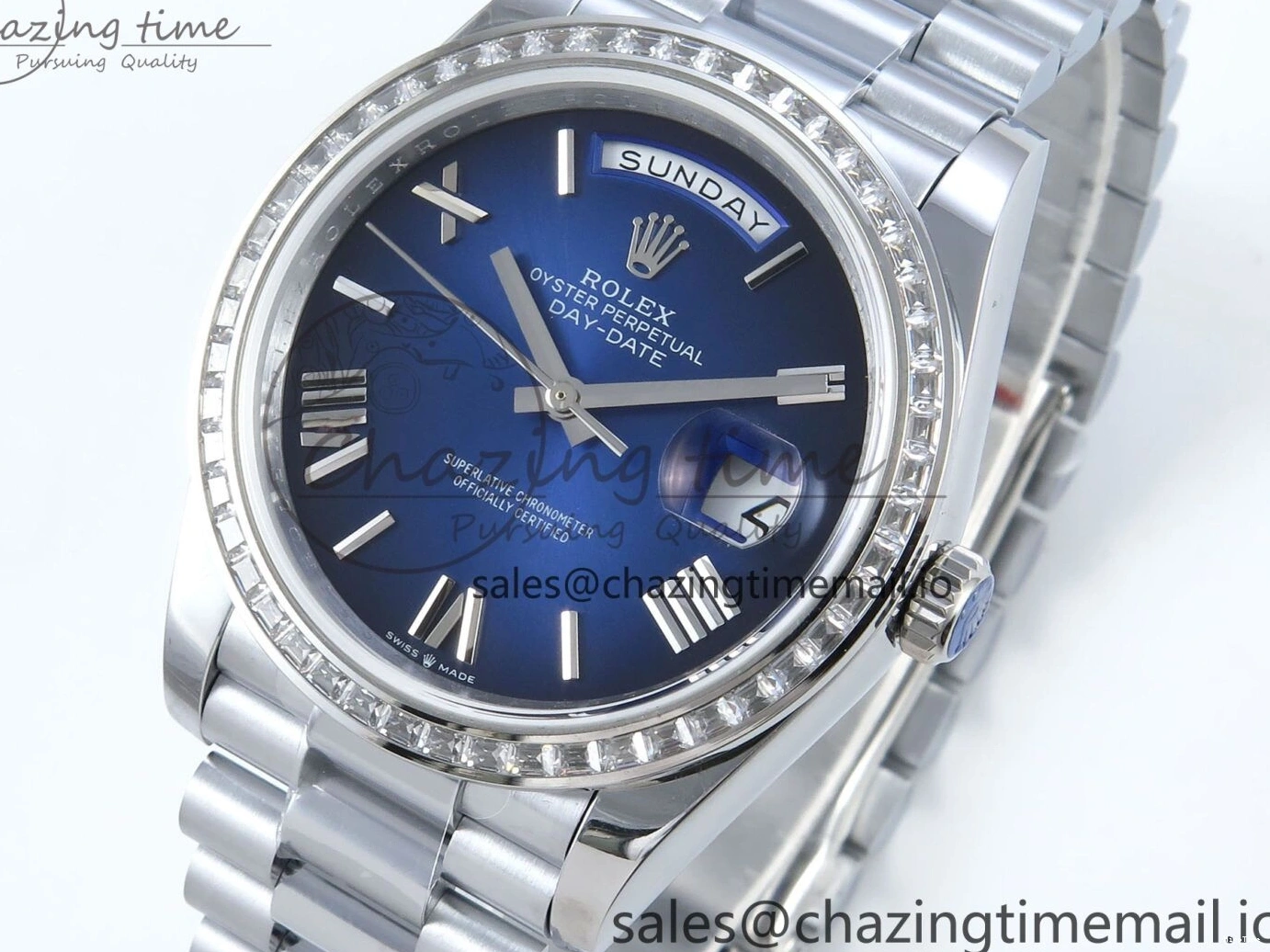 MiroTime 0409 Seasonal DayDate 40 SS QF 1:1 Best Edition Blue Black Dial Diamonds Bezel on President Bracelet A2836 V5 (Gain Weight) 482